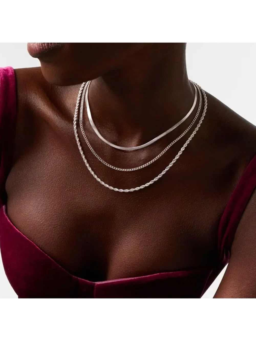 Chic Layered Necklaces Set for Women, 3 Chain Choker Jewelry, Gold/Silver Plated